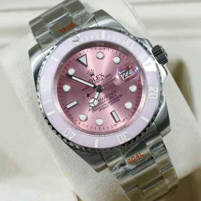 Rolex Argent Rose Acier Inoxydable Oyster Case Lunette Rotative Unidirectionnelle Montre Mécanique 5