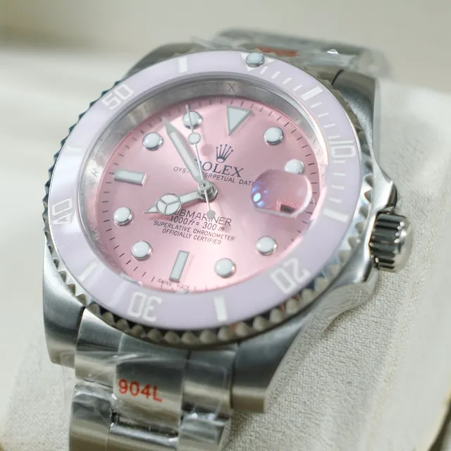 Rolex Argent Rose Acier Inoxydable Oyster Case Lunette Rotative Unidirectionnelle Montre Mécanique 9