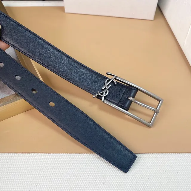 Saint Laurent क्लासिक मोनोग्राम बेल्ट काला चमड़ी का बेल्ट 3