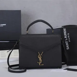 Saint Laurent Loulou काला टेक्स्चर्ड लेदर टॉप हैंडल टोट बैग