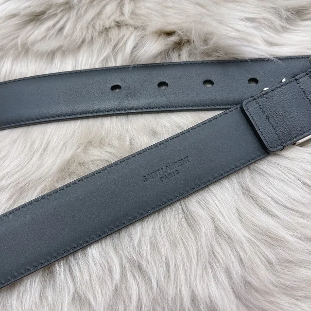 Saint Laurent Monogram 腰带 黑色银色 光滑矩形扣头 皮革腰带 6