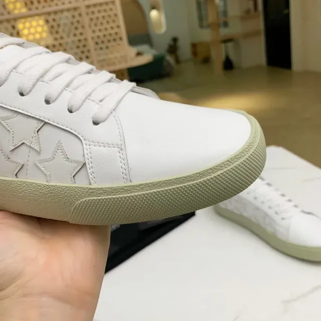Saint Laurent blanc beige Star-Embossed cuir Low-Top Cupsole Lifestyle Sneakers 2