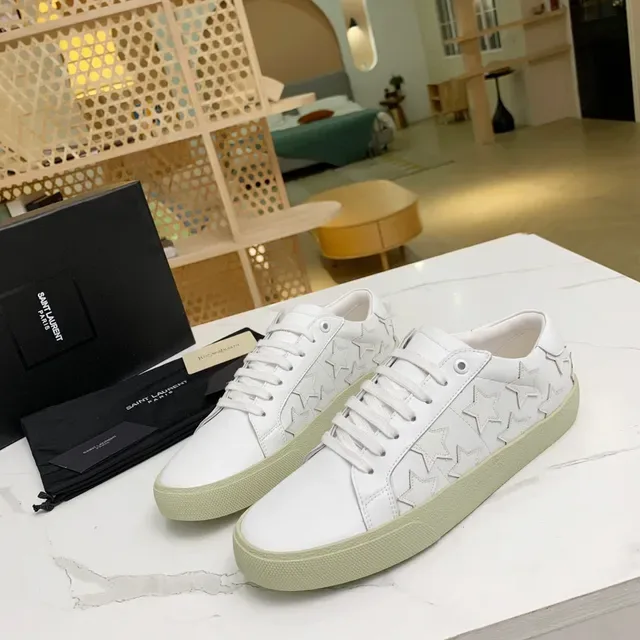 Saint Laurent blanc beige Star-Embossed cuir Low-Top Cupsole Lifestyle Sneakers 9