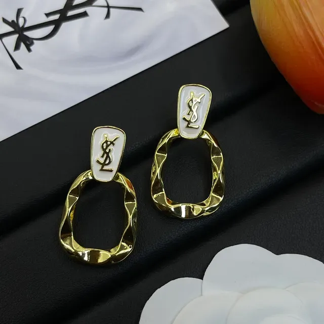 Saint Laurent YSL Logo أقراط حلقية هندسية من مينا وذهبي اللون 7