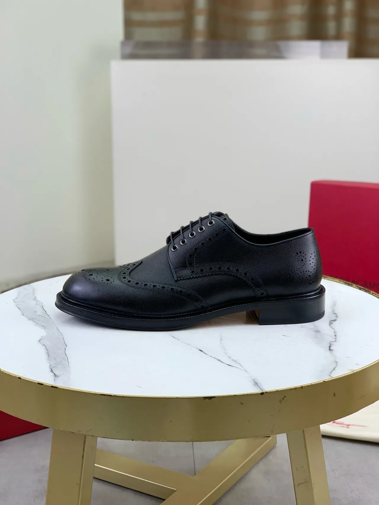 Salvatore Ferragamo Preto Couro Granulado Brogues Full Wingtip 6