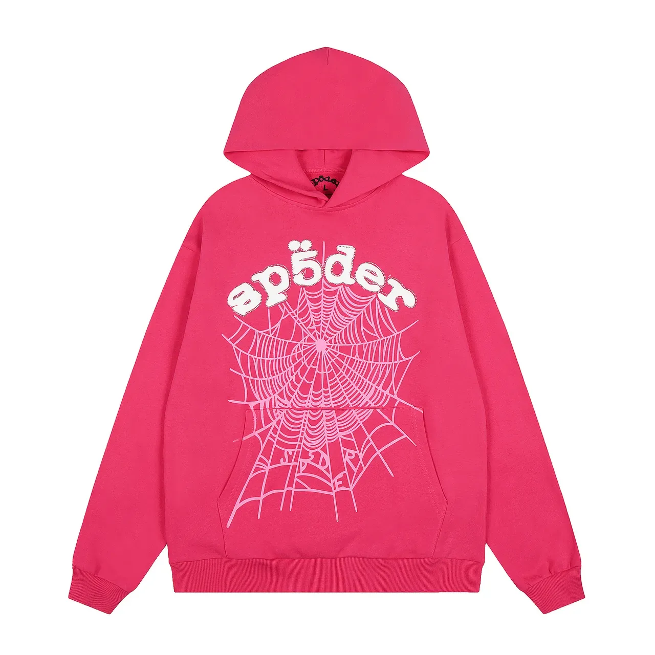 Sp5der Spiderweb Graphic Pink Oversized Hoodie 2