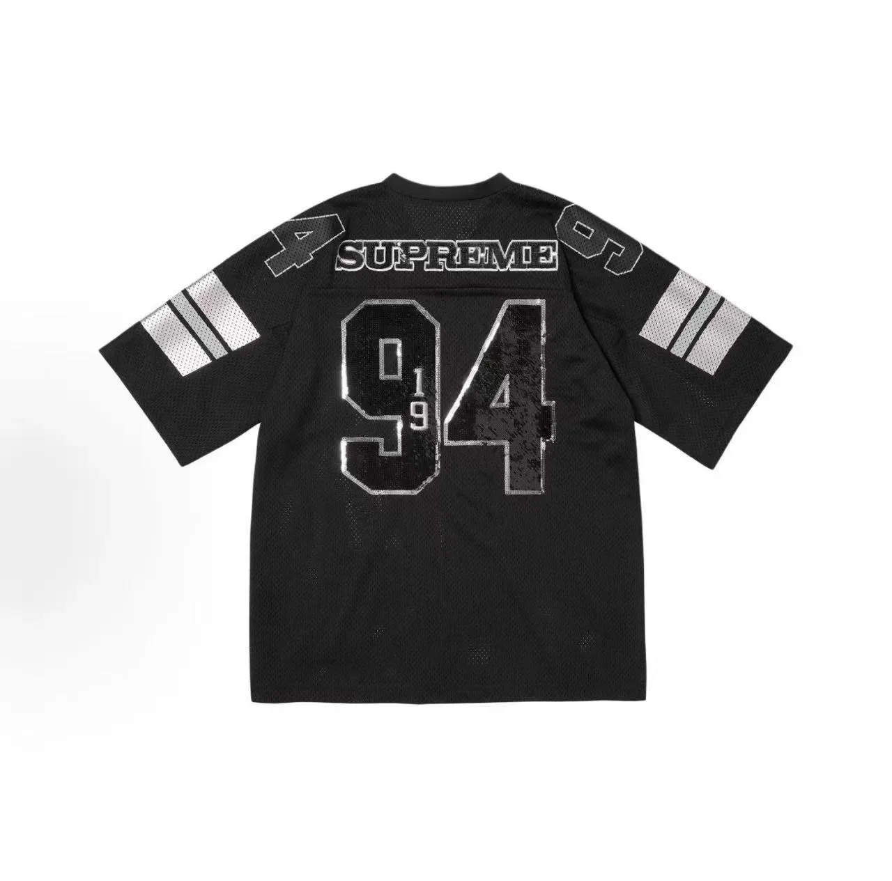 Supreme Camiseta de Malla Negro Plateado Cuello en V 4