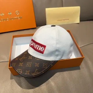 Supreme Box Logo White and Monogram Brown Baseball Cap