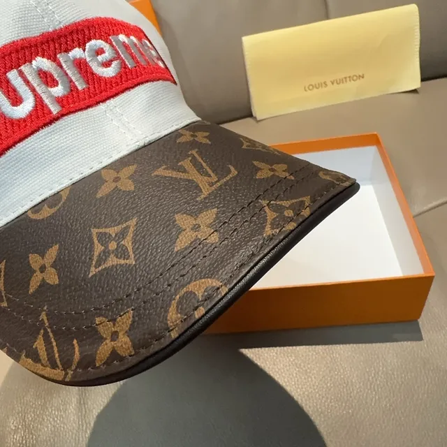 Supreme Box Logo White and Monogram Brown Baseball Cap 5