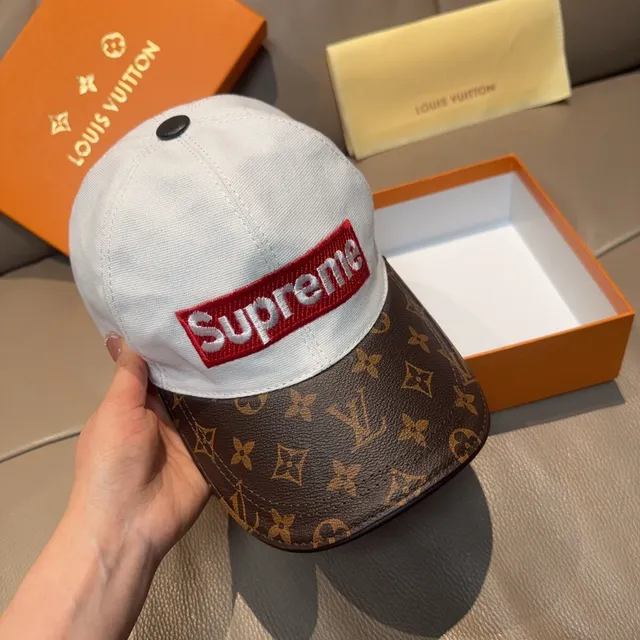 Supreme Box Logo White and Monogram Brown Baseball Cap 8