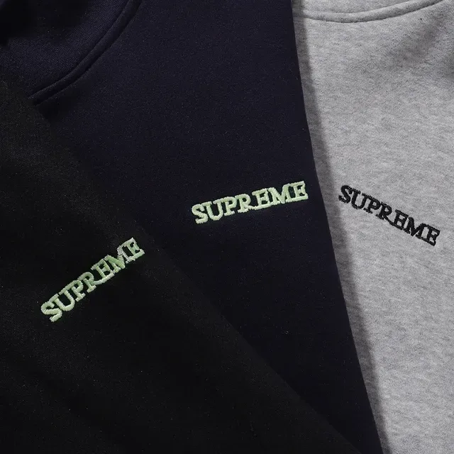 Supreme Navy Gray फुल-जिप एम्ब्रॉयडर्ड चेस्ट लोगो हूडी 5