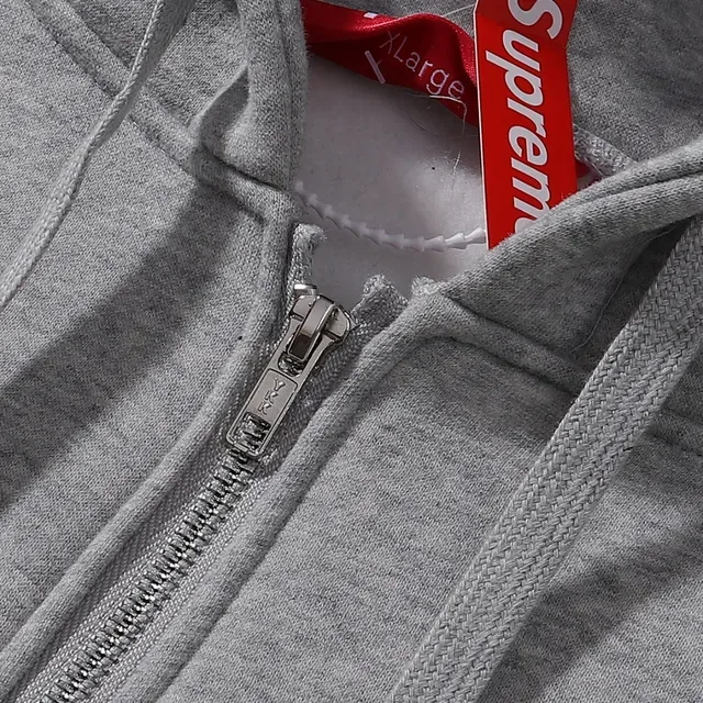 Supreme Navy Gray फुल-जिप एम्ब्रॉयडर्ड चेस्ट लोगो हूडी 7