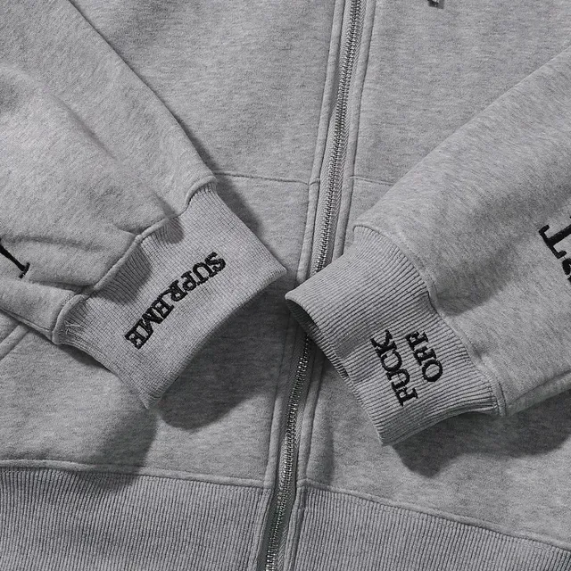 Supreme Navy Gray फुल-जिप एम्ब्रॉयडर्ड चेस्ट लोगो हूडी 9