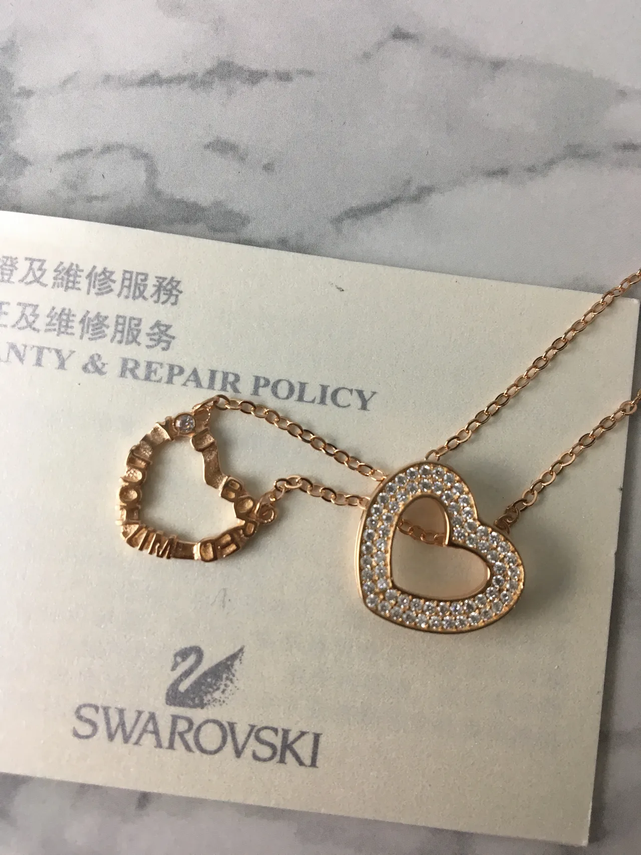 Swarovski Colar com coração aberto pavé cristais tom dourado rosa 7