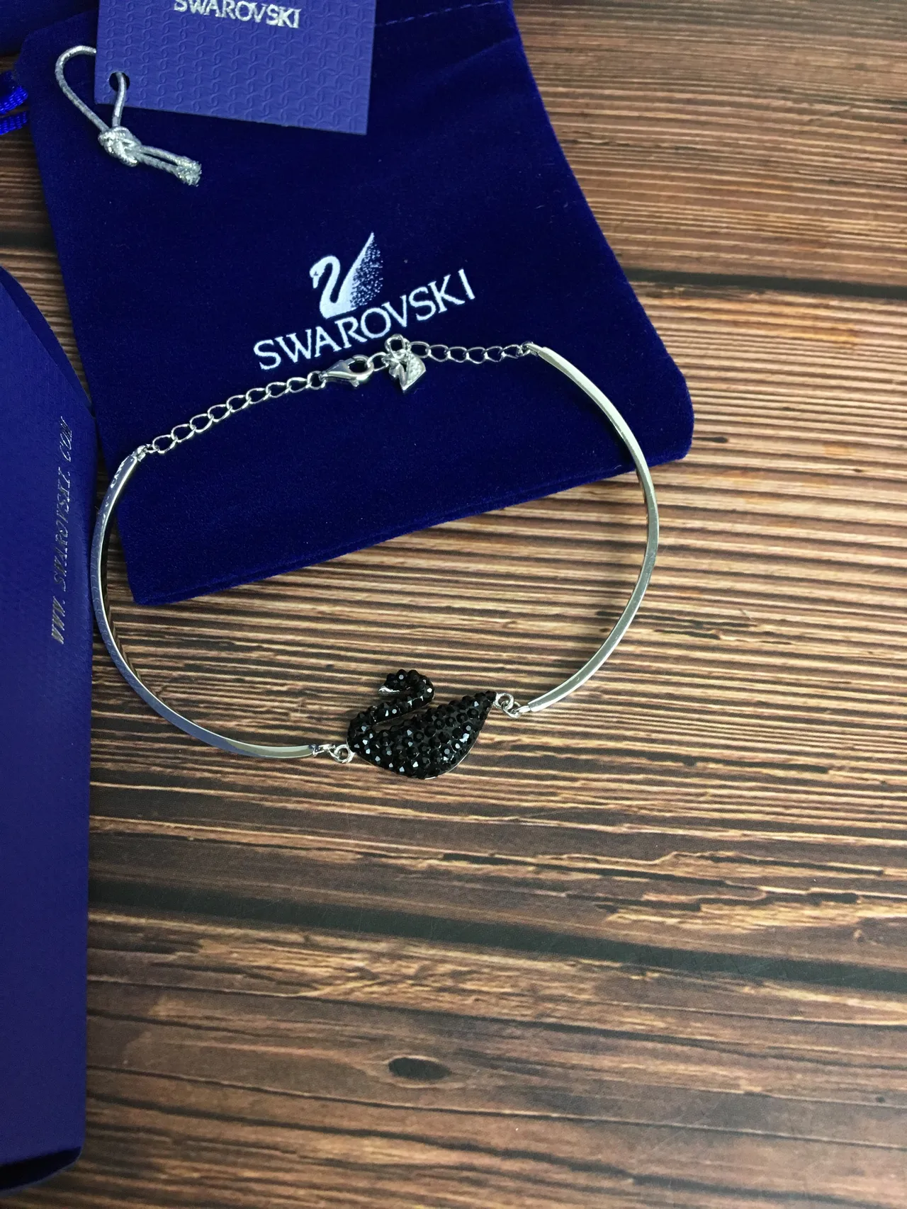 Swarovski Swan Black Crystal Pavé Bangle Bracelet 7