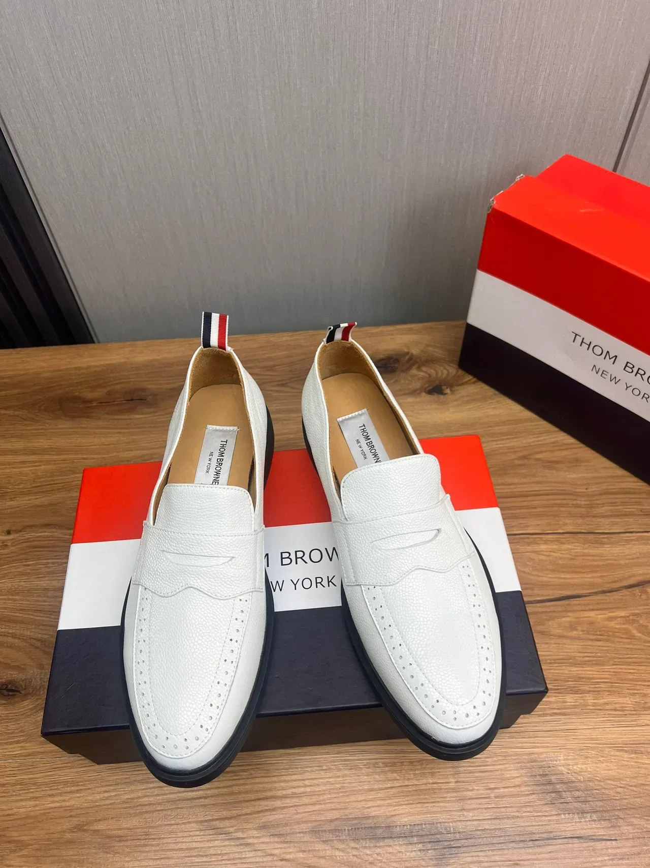 Thom Browne Penny Loafer White Textured Leather Loafers 2