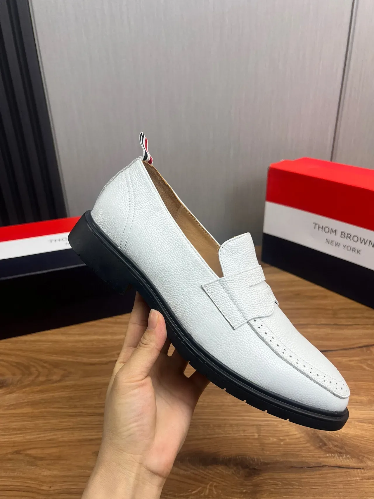 Thom Browne Penny Loafer White Textured Leather Loafers 7