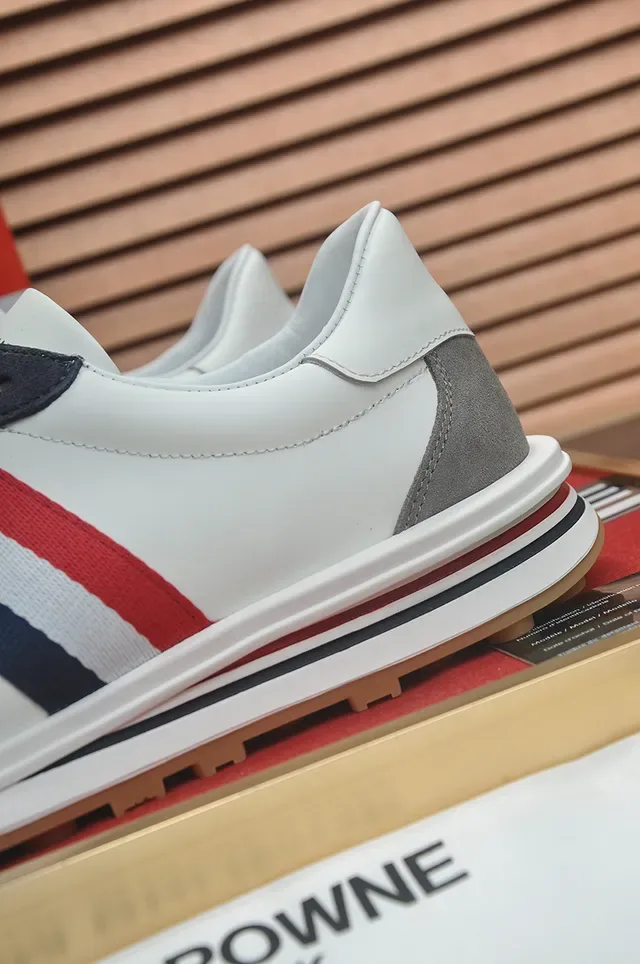 Thom Browne White Gray Low-Top Leather-Suede Hybrid Lifestyle Sneakers 2