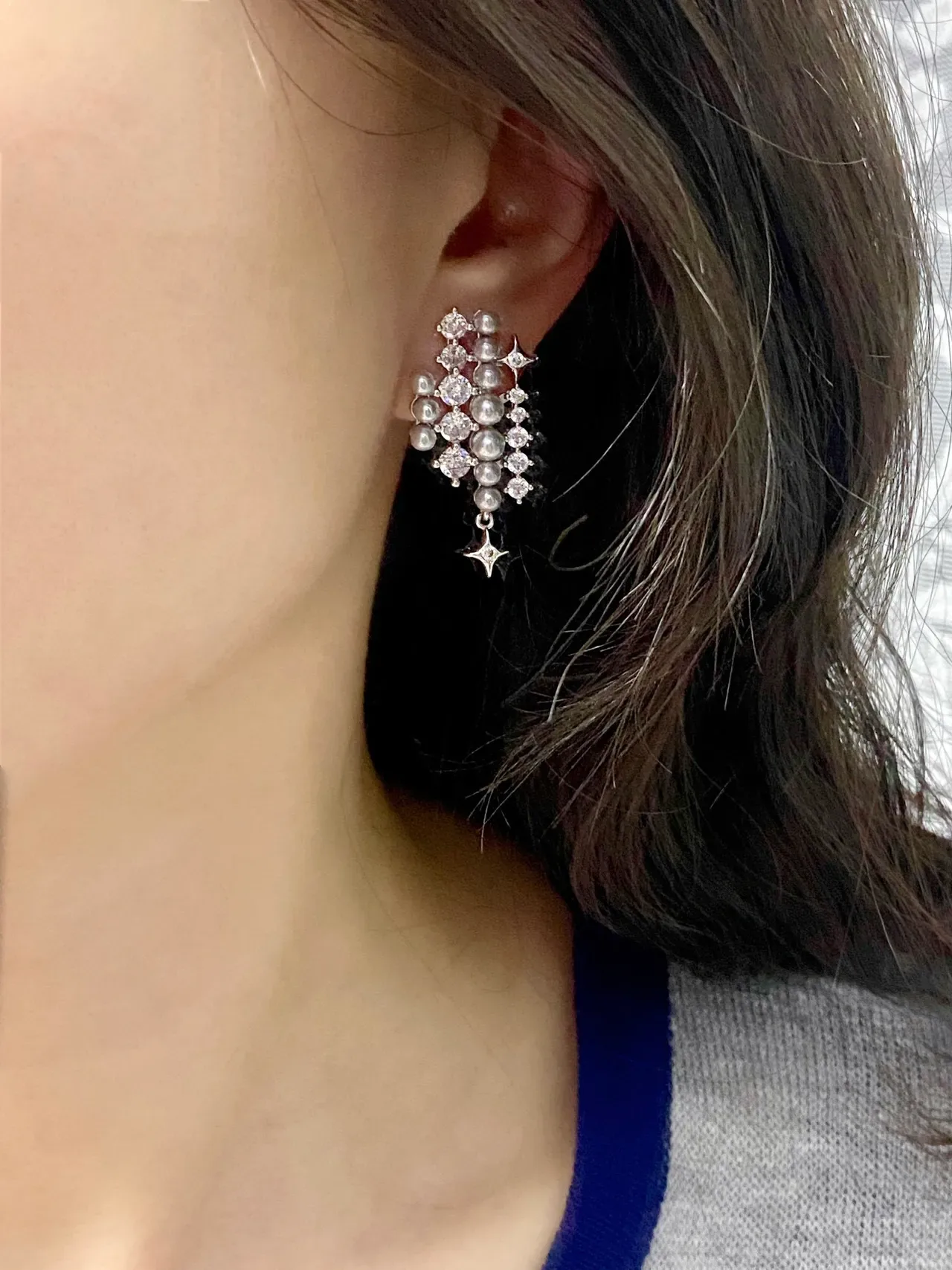 Tiffany & Co. Pearl and Crystal Star Cluster Drop Earrings 3