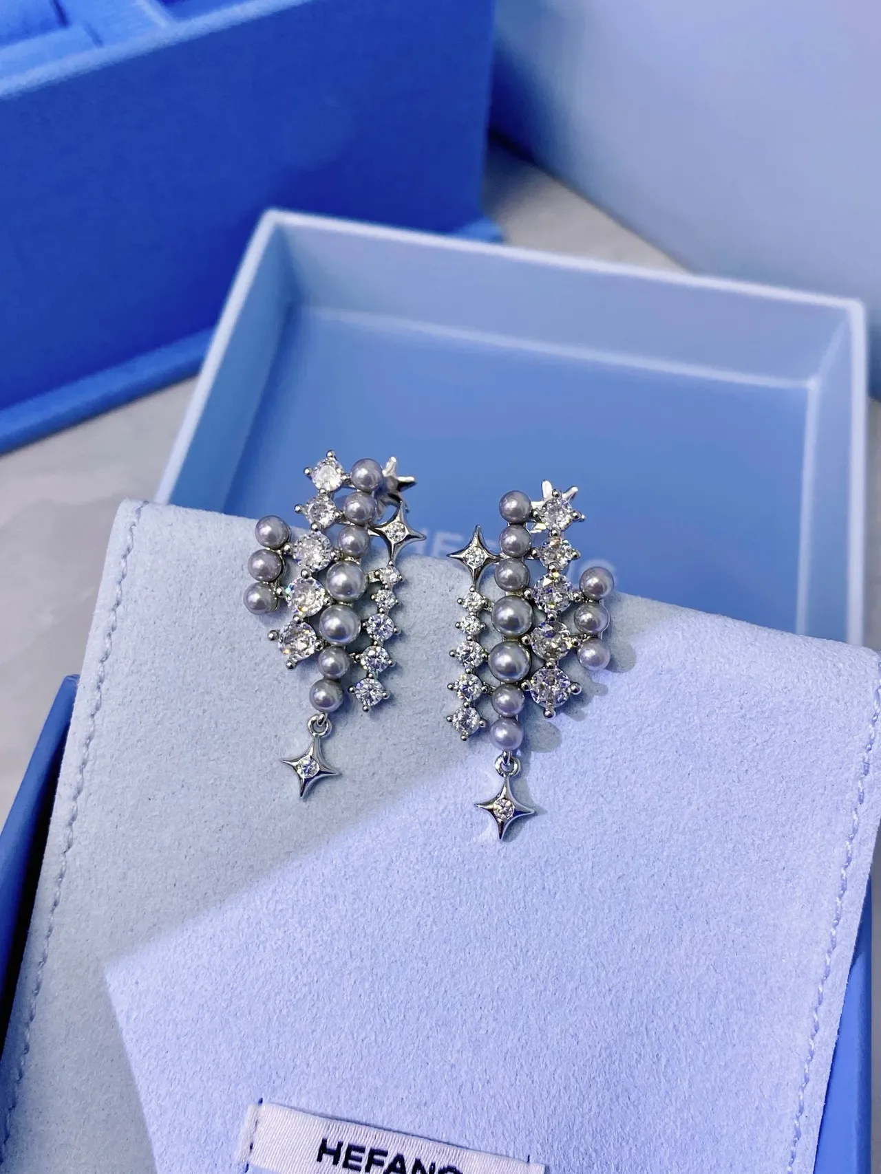 Tiffany & Co. Pearl and Crystal Star Cluster Drop Earrings 4