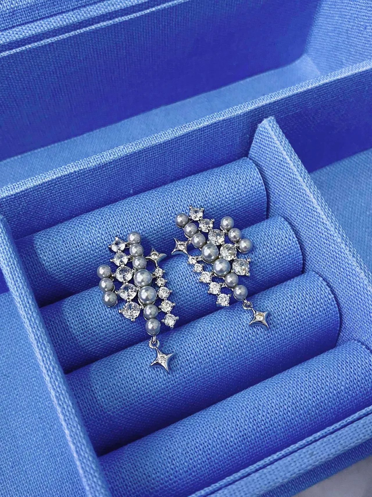 Tiffany & Co. Pearl and Crystal Star Cluster Drop Earrings 7