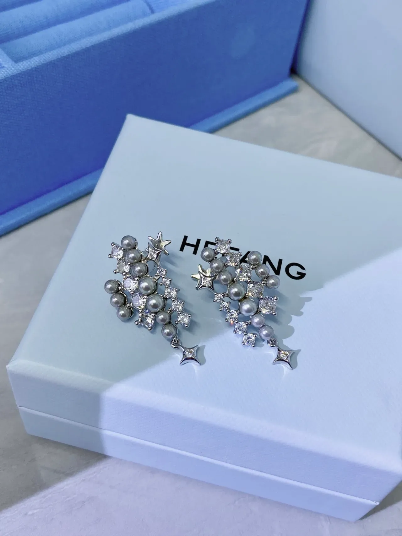Tiffany & Co. Pearl and Crystal Star Cluster Drop Earrings 9