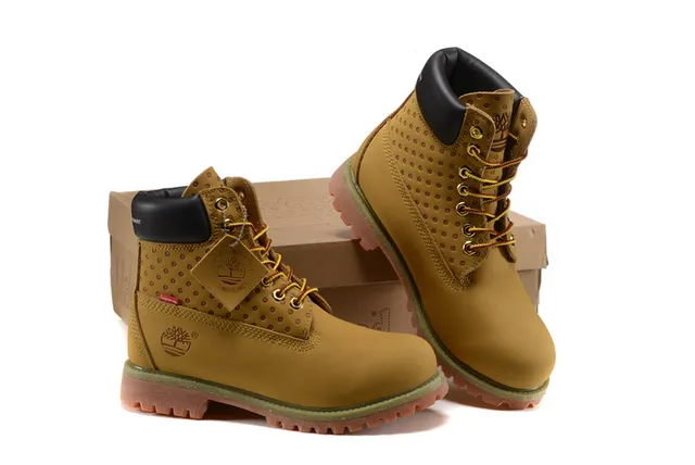 Timberland Premium Botas de Trabajo 6 Pulgadas Beige Negro Cuero Encerado Superior Panel Lateral Perforado 2