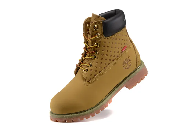 Timberland Premium Botas de Trabajo 6 Pulgadas Beige Negro Cuero Encerado Superior Panel Lateral Perforado 3