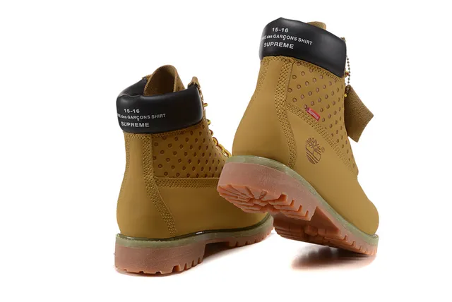 Timberland Premium Botas de Trabajo 6 Pulgadas Beige Negro Cuero Encerado Superior Panel Lateral Perforado 4