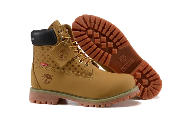 Timberland Premium Botas de Trabajo 6 Pulgadas Beige Negro Cuero Encerado Superior Panel Lateral Perforado 5