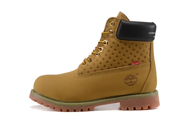 Timberland Premium Botas de Trabajo 6 Pulgadas Beige Negro Cuero Encerado Superior Panel Lateral Perforado 6