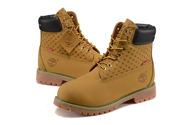 Timberland Premium Botas de Trabajo 6 Pulgadas Beige Negro Cuero Encerado Superior Panel Lateral Perforado 7