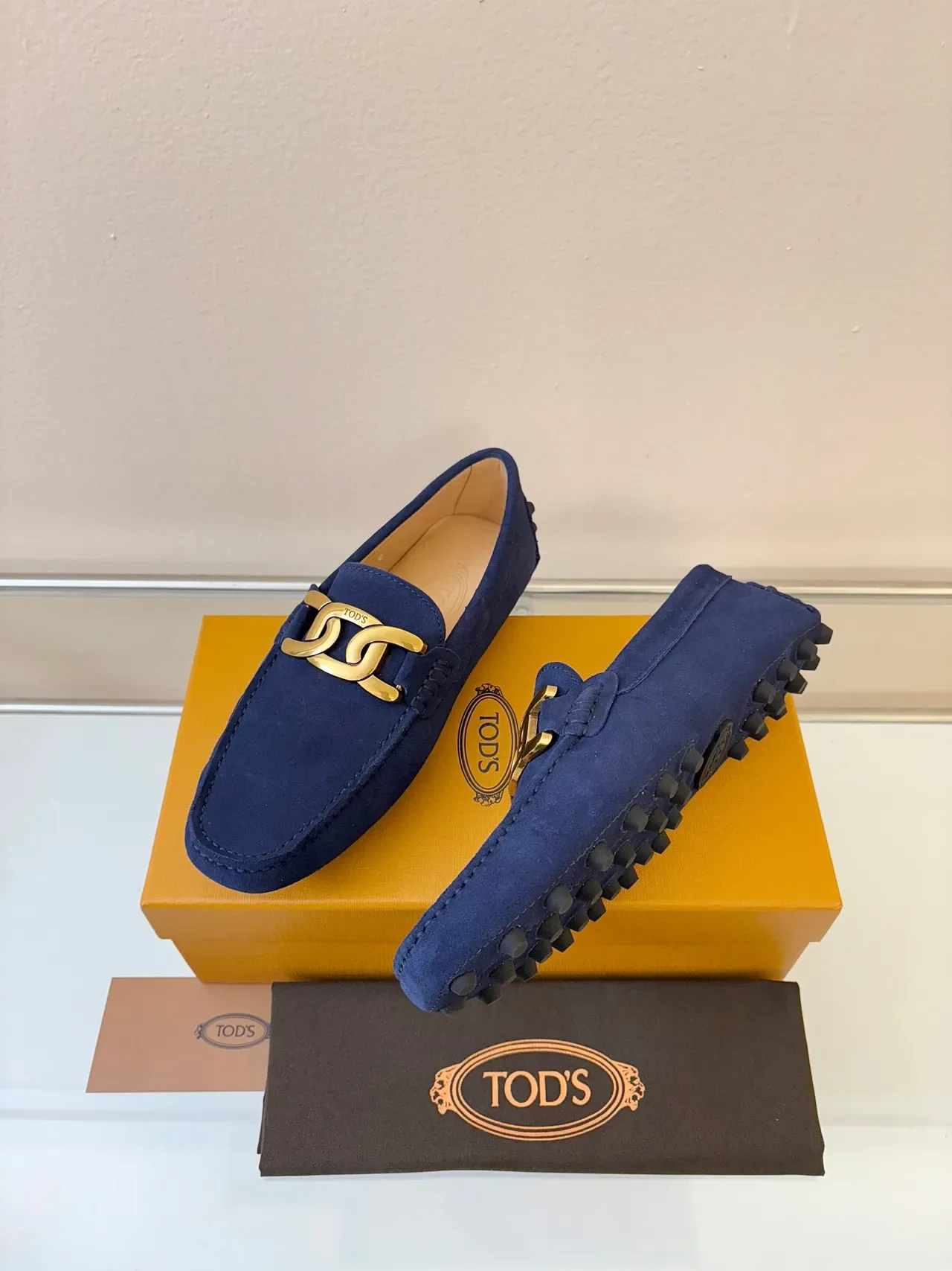 Tod's Double G Loafer Navy Suede Gold Buckle Loafers 2