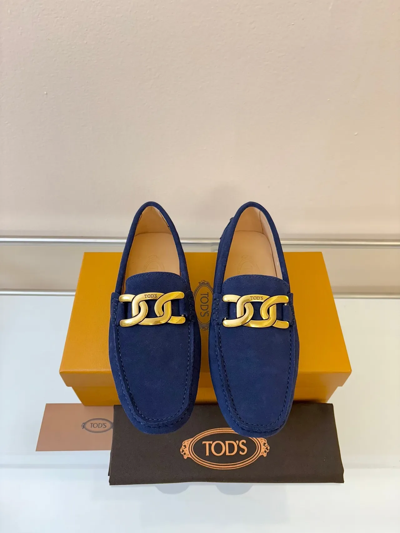 Tod's Double G Loafer Navy Suede Gold Buckle Loafers 6