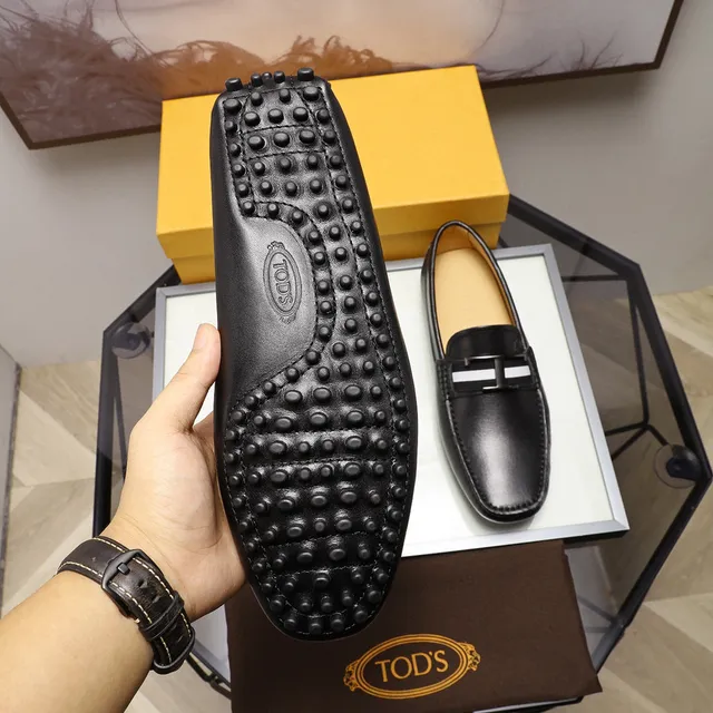 Tod's H-Buckle काले सफेद चमड़े की पट्टी लोफर 3