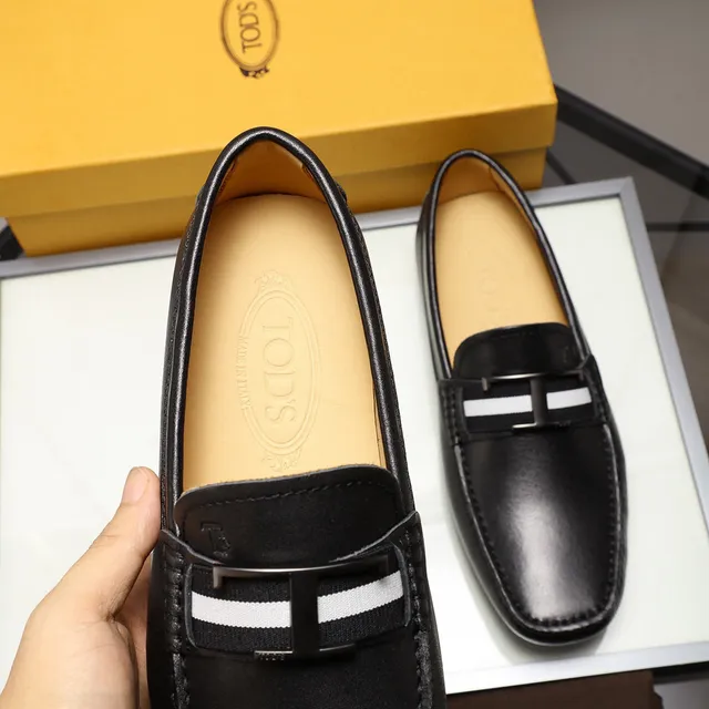 Tod's H-Buckle काले सफेद चमड़े की पट्टी लोफर 5