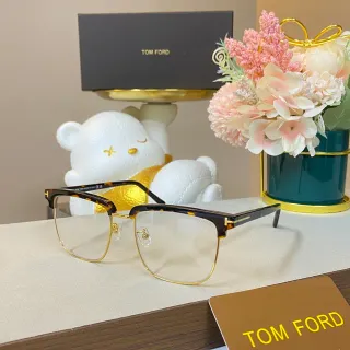 Tom Ford Brown Gold Rectangular Half-Rim Tortoiseshell Acetate Optical Glasses