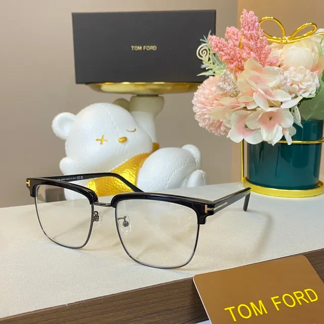 Tom Ford Brown Gold Rectangular Half-Rim Tortoiseshell Acetate Optical Glasses 6