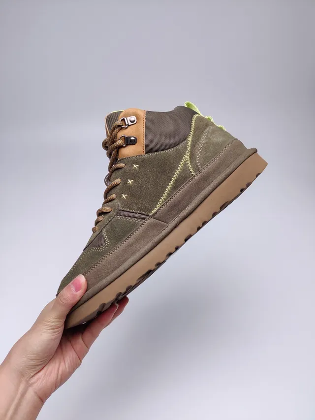 UGG Army Green Brown Olive Suede Tan Leather Paneling Hiking Boots 3