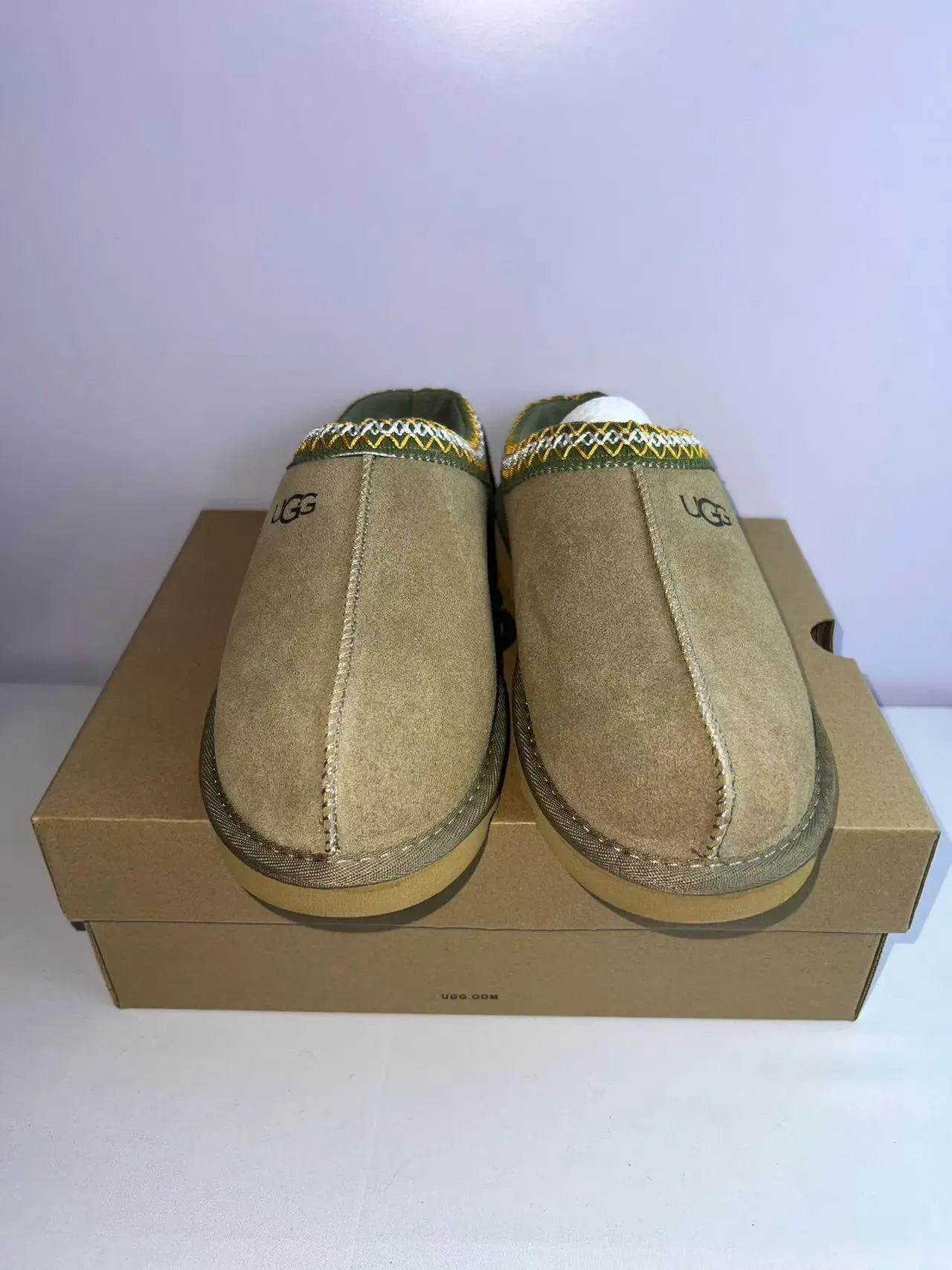 UGG Beige Army Green Suede Upper Embroidered Collar Trim Casual Shoes 5