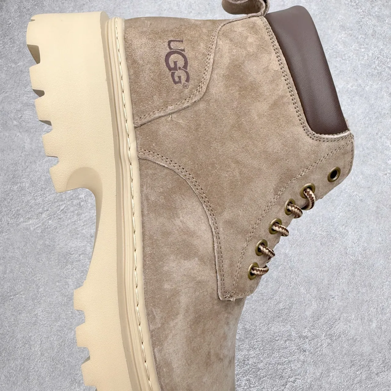 UGG Beige Brown Suede Upper Leather Collar Work Boots 4