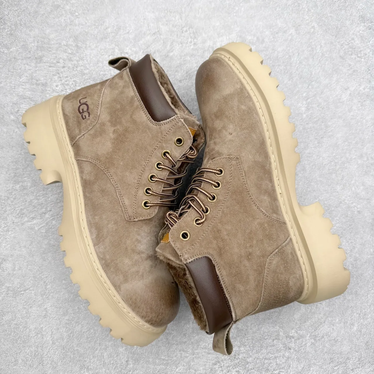 UGG Beige Brown Suede Upper Leather Collar Work Boots 6
