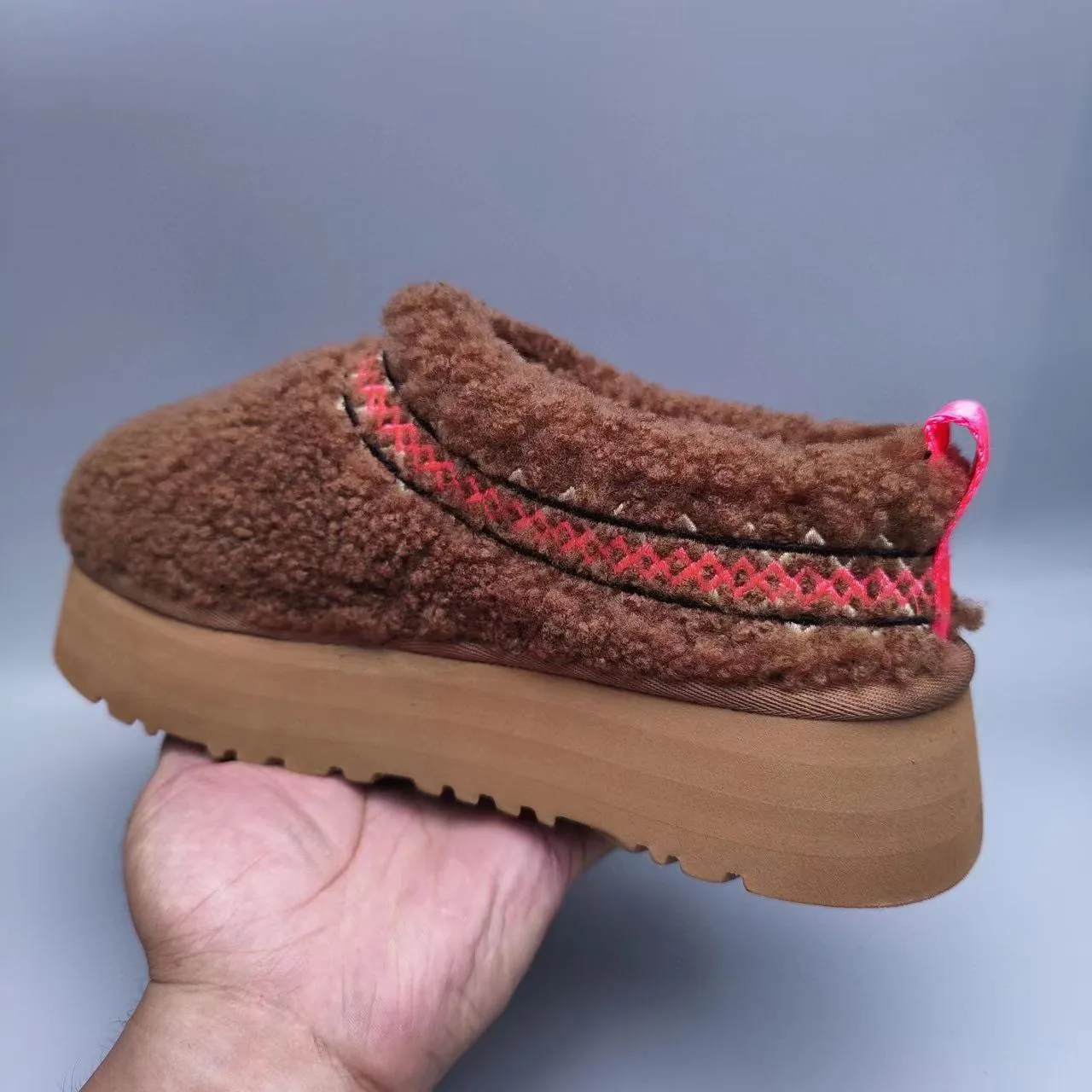 UGG بني أحمر شيرلينج أعلى منصة كعب حذاء كاجوال 5