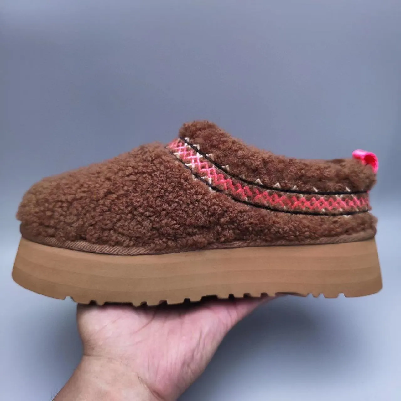 UGG بني أحمر شيرلينج أعلى منصة كعب حذاء كاجوال 7