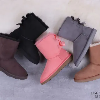 UGG Classic Mini Bow 麂皮羊毛内里雪靴