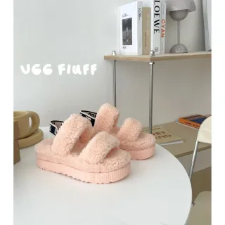 UGG Fiuff Pink Fluffy Shearling Platform Slippers