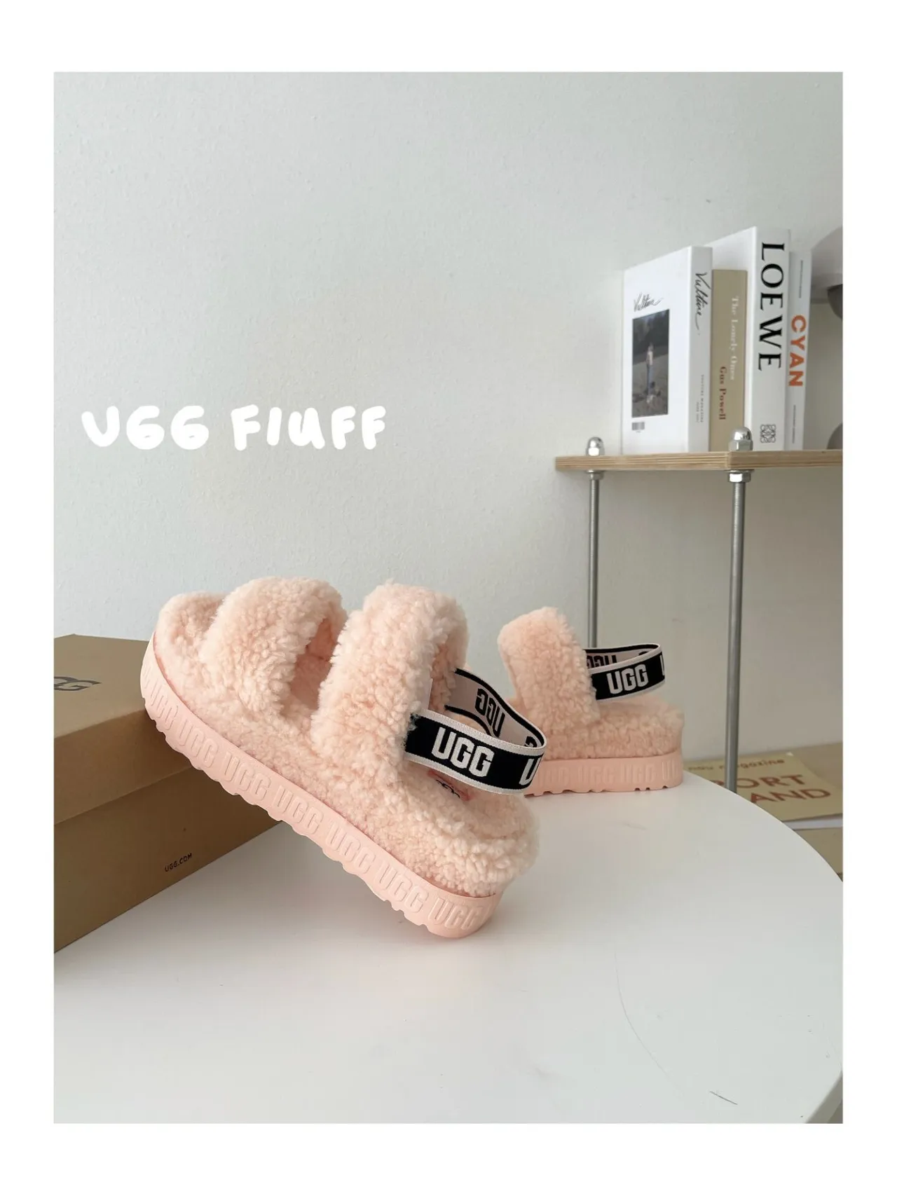 UGG Fiuff গোলাপি ফ্লাফি শিয়ারলিং প্ল্যাটফর্ম স্লিপার 2