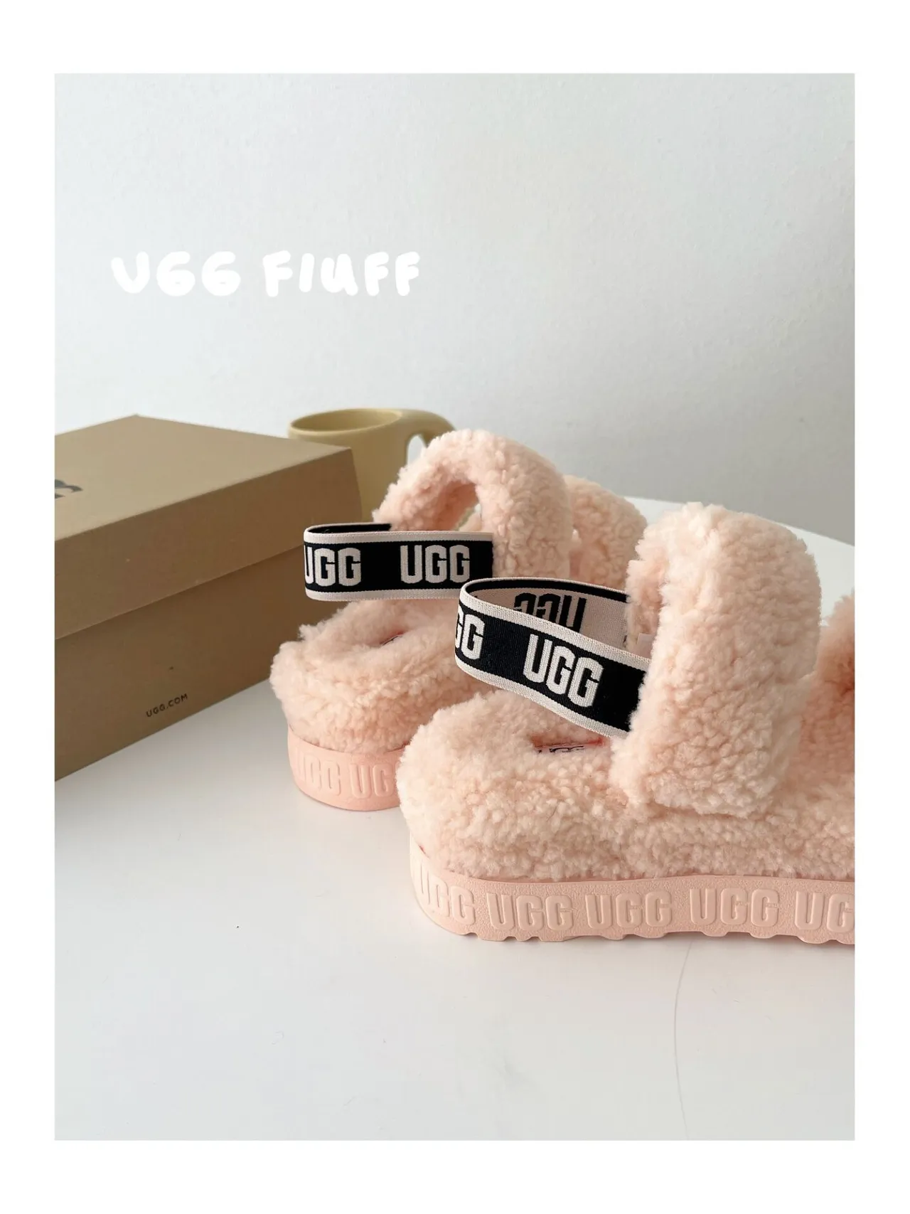 UGG Fiuff গোলাপি ফ্লাফি শিয়ারলিং প্ল্যাটফর্ম স্লিপার 6