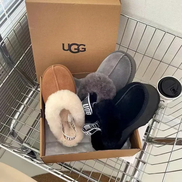 UGG ग्रे ब्लैक प्लेटफॉर्म सोल शीयरलिंग-ट्रिम्ड लोअफर 2