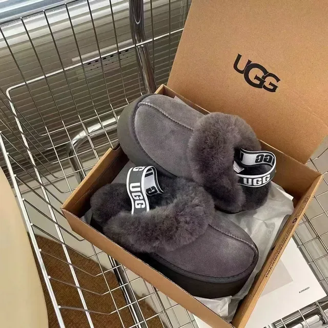 UGG ग्रे ब्लैक प्लेटफॉर्म सोल शीयरलिंग-ट्रिम्ड लोअफर 5